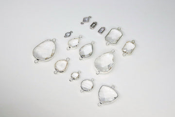 Teardrop Charm Connectors, 2 Pcs Clear Silver Links in Rectangles, Diamond